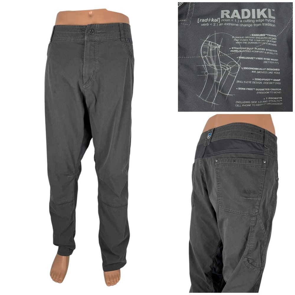 Kuhl Pants Men 42 X 34 Radikl Pockets Outdoor Camping Hiking Trail Gray Cargo
